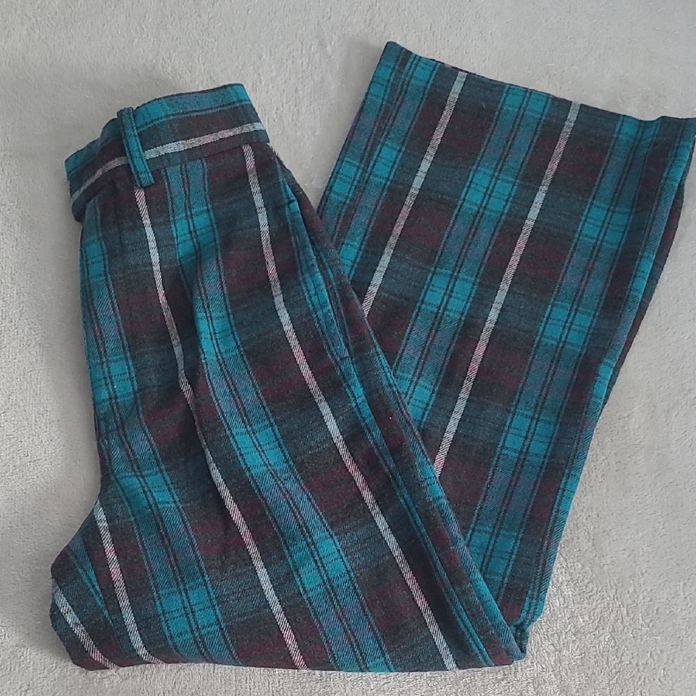 Urban Outfitters Plaid Pants Teal Burgundy Wide Leg Trouser Preppy Y2K Aesthetic